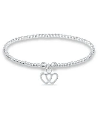 Bead Double Heart Charm Bracelet in Silver Plate