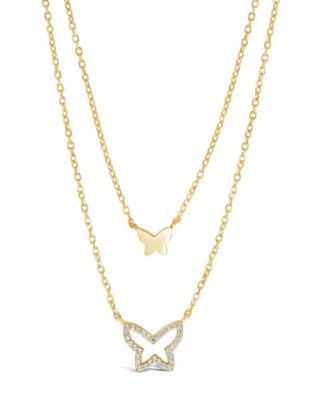 Women's Cubic Zirconia and Butterfly Layered Necklace
