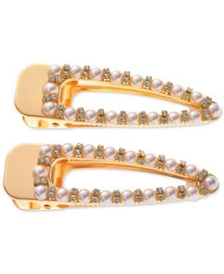 2-Pc. Gold-Tone Pavé & Imitation Pearl Hair Clip Set, Created for Macy's