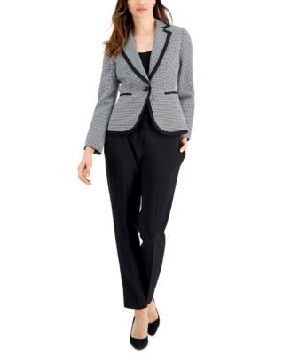 Contrast-Trim One-Button Blazer & Slim Pants, Regular Petite Sizes