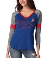 Women's Touch Royal/Gray Chicago Cubs Waffle Raglan Long Sleeve T-Shirt Size: Small