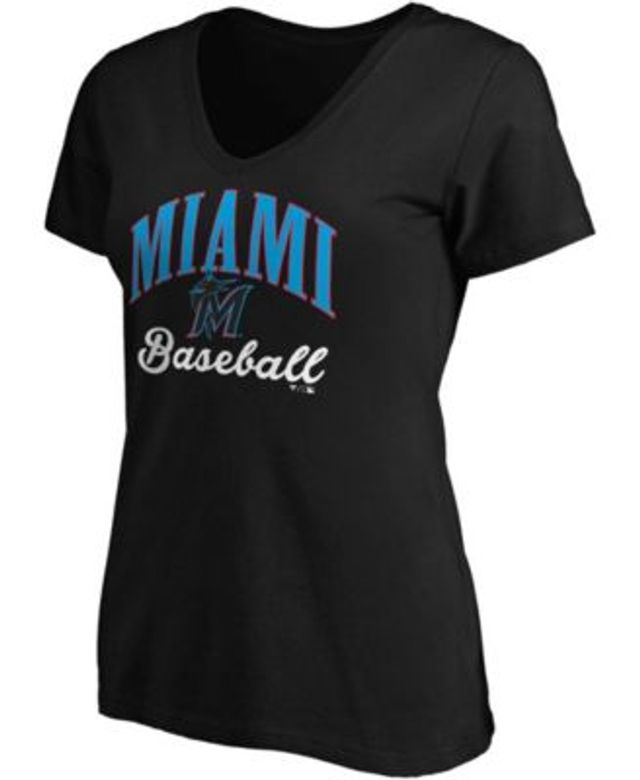 Women's Fanatics Branded Black Miami Marlins Victory Script V-Neck Long  Sleeve T-Shirt