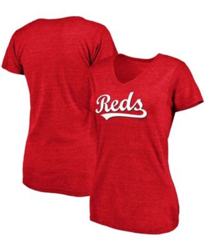 Fanatics Women's Heathered Red Cincinnati Reds Wordmark Tri-Blend