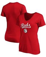 Women's Cincinnati Reds Fanatics Branded Red Core Team Lockup Long Sleeve  V-Neck T-Shirt