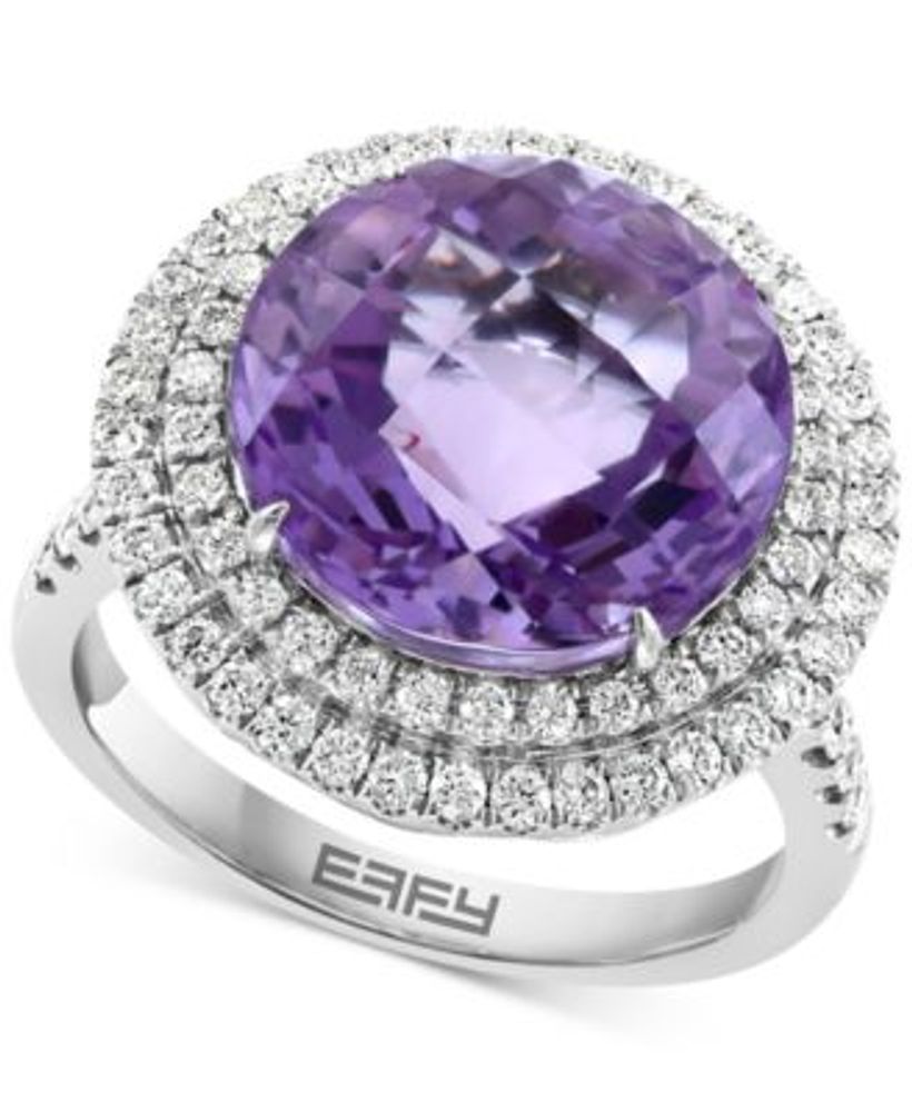 EFFY® Pink Amethyst (7-3/4 ct. t.w.) & Diamond (3/4 ct. t.w.) Halo Statement Ring in 14k White Gold