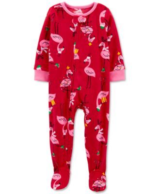 Baby Girls 1-Piece Christmas Flamingo Fleece Footie Pajamas
