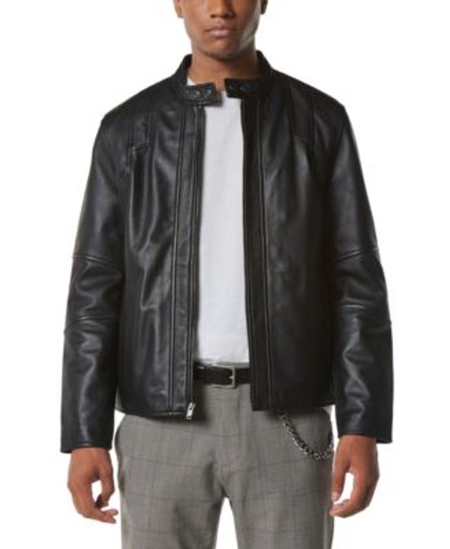 Marc New York Men's Kinsburg Leather Racer Jacket with Removable Hood |  Hawthorn Mall