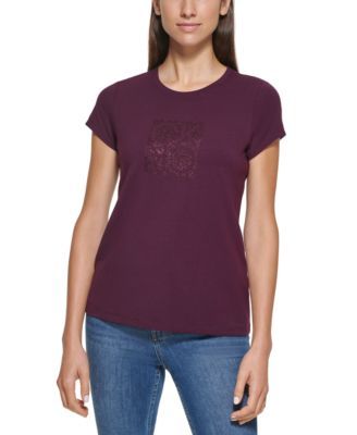 Women's Short Sleeve Rhinestone Logo T-Shirt