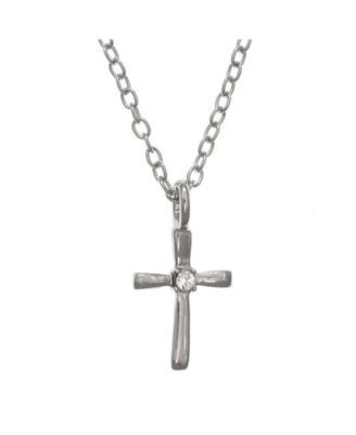 Women's Sterling Silver Cross Pendant Necklace with Crystal Stone Accent