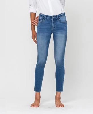 Women's Mid Rise Raw Hem Crop Skinny Jeans