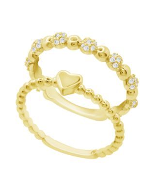 Cubic Zirconia Duo Stacking Ring Set, Gold Plate