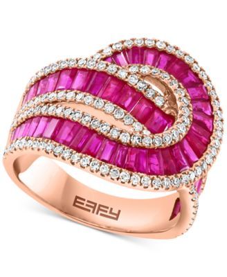 EFFY® Ruby (3-1/4 ct. t.w.) & Diamond (5/8 ct. t.w.) Swirl Statement Ring in 14k Rose Gold