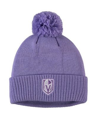 Men's Fanatics Branded White/Purple Pittsburgh Penguins 2022 Hockey Fights Cancer Authentic Pro Cuffed Knit Hat with Pom