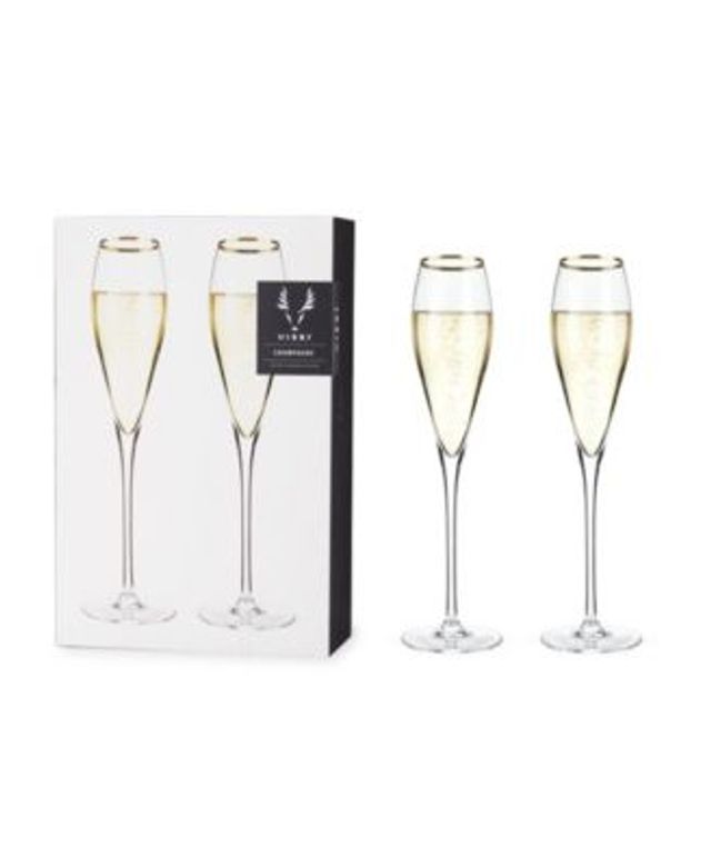 JoyJolt Set of 2 Meadow Butterfly Crystal Champagne Flutes 