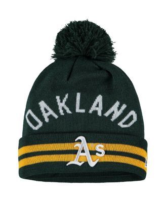 Oakland Athletics Fanatics Branded Stripe Cuffed Knit Hat with Pom - Green