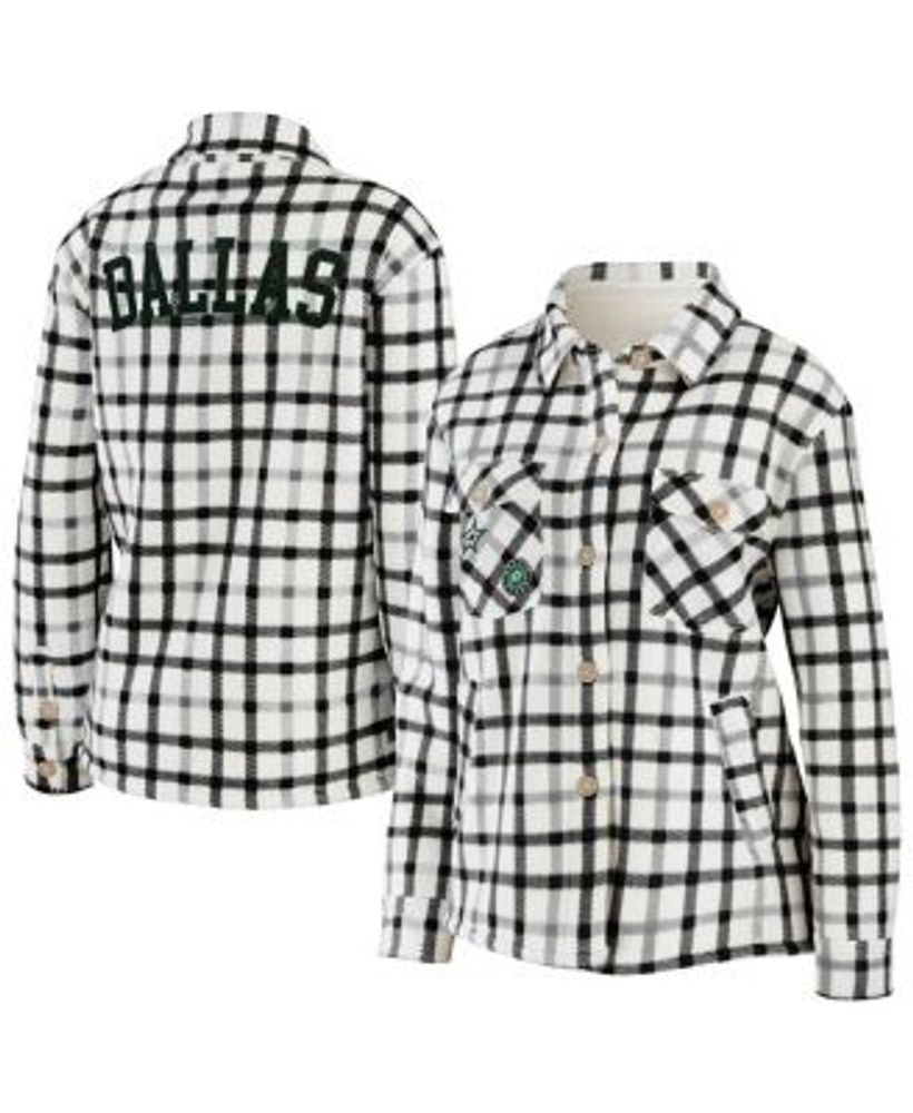 Women's Wear by Erin Andrews Oatmeal/Gray Dallas Cowboys Plaid Flannel Button-Up Long Sleeve Shirt Size: Large