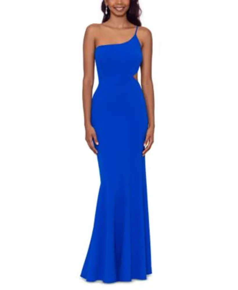 B & Adam One-Shoulder Crepe Scuba Gown Navy