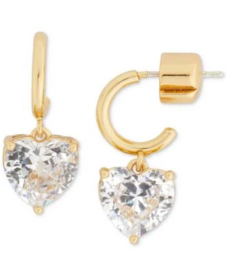 Gold-Tone Heart Charm Huggie Hoop Earrings