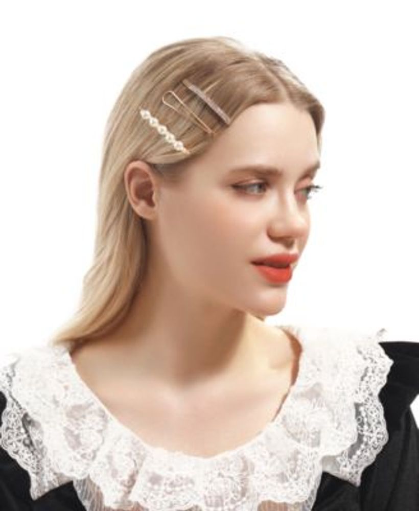 4-Pc. Gold-Tone Crystal & Imitation Pearl Hair Clip & Bobby Pin Set, Created for Macy's