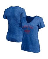 Lids Texas Rangers Fanatics Branded Women's Official Wordmark 3/4 Sleeve  V-Neck T-Shirt - Heathered Royal/White