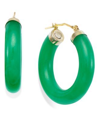 Jade Hoop Earrings in 14k Gold (27-1/2mm)