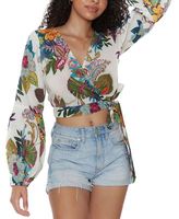 Hibiscus Palms Cropped Wrap Top