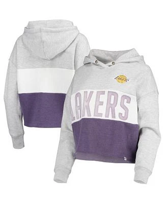 Women's Heathered Gray Los Angeles Lakers Lizzy Cutoff Pullover Hoodie