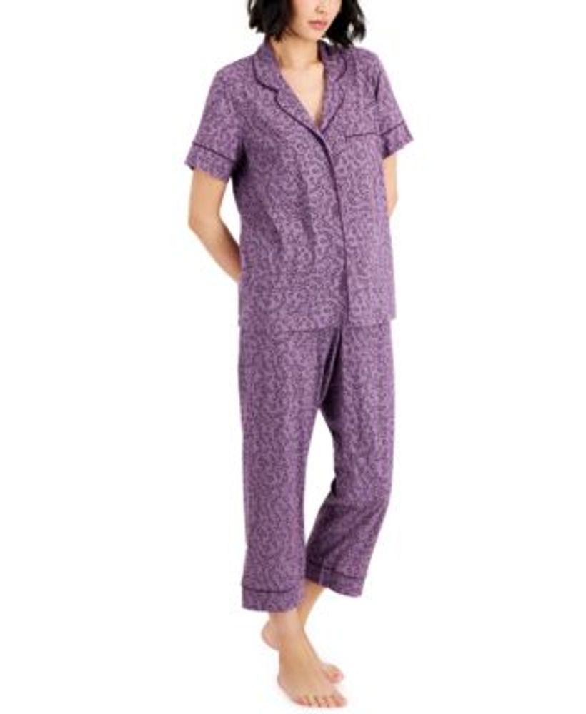 Women's Notch-Collar & Cropped Pajama Pants Set
