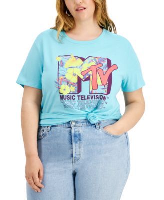 Trendy Plus MTV Neon Floral Graphic T-Shirt