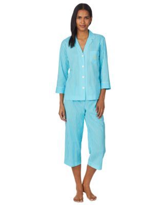 Women's Woven Notch Collar Capri Pajama Set