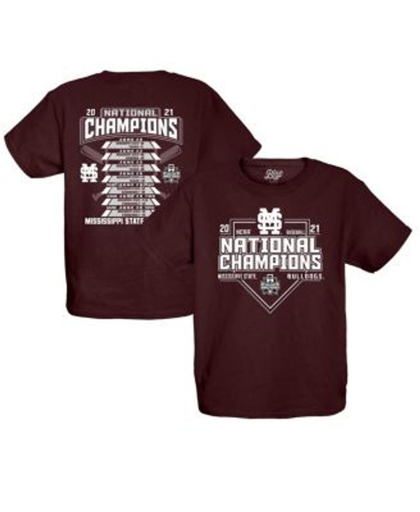 Blue 84 Youth Boys Maroon Mississippi State Bulldogs 2021 NCAA Men's  Baseball College World Series Champions Schedule T-shirt