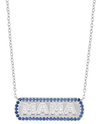 Lab-Created Sapphire (1/2 ct. t.w.) & Cubic Zirconia MAMA Tag 18" Pendant Necklace in Sterling Silver