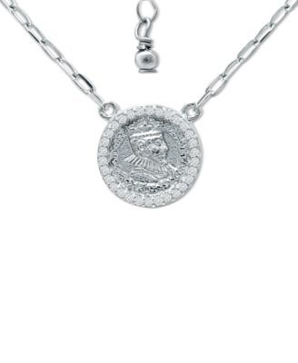 Cubic Zirconia Coin Pendant Necklace in Sterling Silver, 16" + 2" extender, Created for Macy's