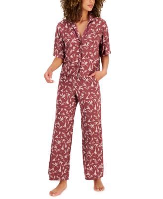 Women's Printed Cropped Notch Pajama Set, Created for Macy's