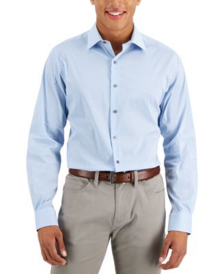 Men's Slim-Fit Performance Stretch Stain-Resistant Geo-Print Dress Shirt, Created for Macy's