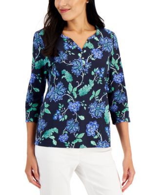 Women's Folk Fantasy Printed Henley Top, Created for Macy's