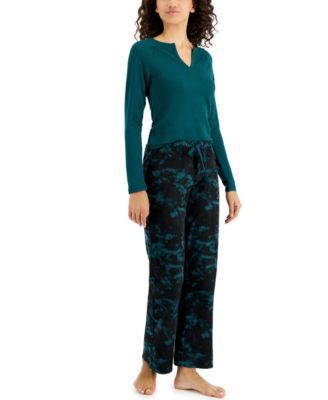 Women's Printed Wide-Leg Fleece Pajama Pants, Created for Macy's