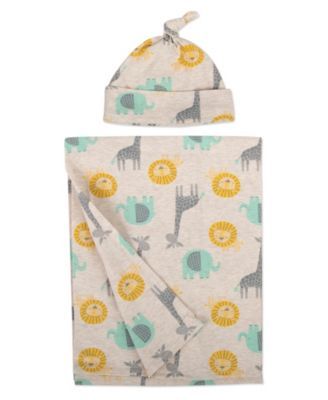 Baby Boys Soft Giraffe Print Swaddle Wrap Blanket with Matching Hat, 2 Piece Set