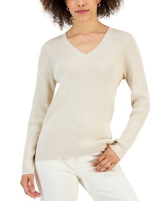 Women's V-Neck Ribbed Sweater, Created for Macy's