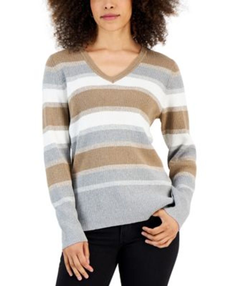 Women's Ribbed V-Neck Sweater, Created for Macy's
