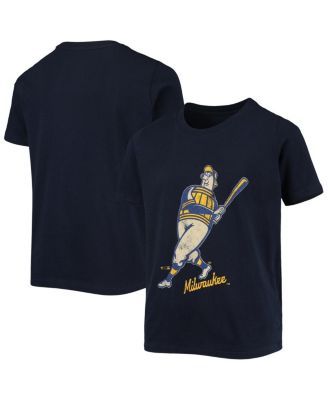 Youth Stitches Heathered Navy Milwaukee Brewers Raglan T-Shirt Size: Medium