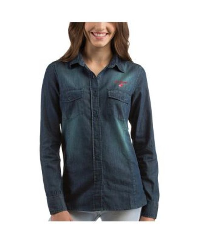 Wear by Erin Andrews Women's Denim Baltimore Ravens Chambray Acid-Washed Long Sleeve Button-Up Shirt - Denim