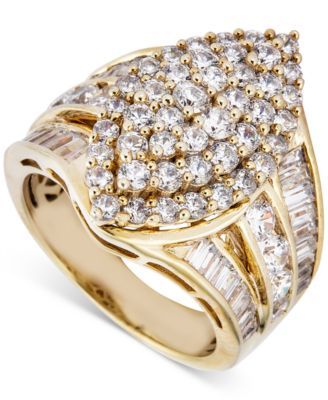 Diamond Round & Baguette Navette Cluster Ring (3 ct. t.w.) in 14k Gold