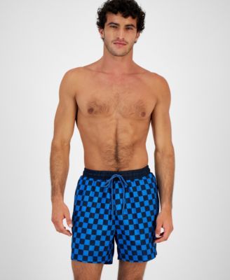 INC Men's Zane Checkerboard 5" Swim Trunks, Created for Macy's