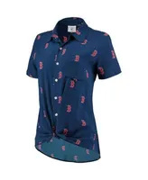 Boston Red Sox Women's All Over Logos Button-Up Shirt - Navy