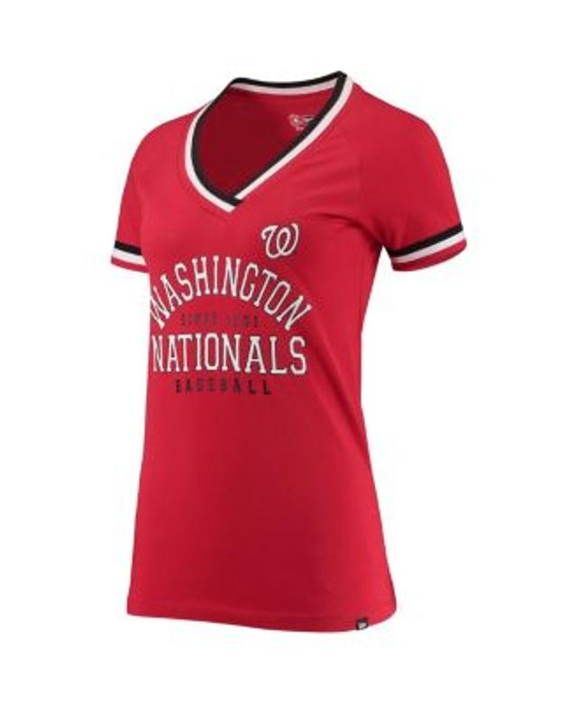 Women's New Era Red Washington Nationals Plus Size Raglan V-Neck T-Shirt