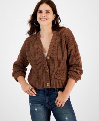 Juniors' Chenille Buttoned Cardigan Sweater