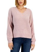 Juniors' Chenille Cable-Knit Sweater