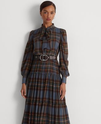 Lauren Ralph Lauren Plaid Tie-Neck Crinkle Georgette Dress | Mall of  America®