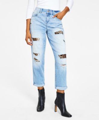 Women's High Rise Ripped Leopard Boyfriend Jeans, Regular & Petite, Created for Macy's